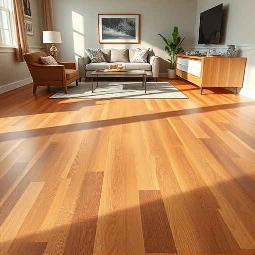 Hardwood floor scratch repair in a stylish Algonquin living room, showcasing rich wood grain and elegant decor.