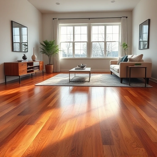 Beautifully restored hardwood floor in Algonquin IL with polished finish and modern decor, soft lighting enhances warmth.