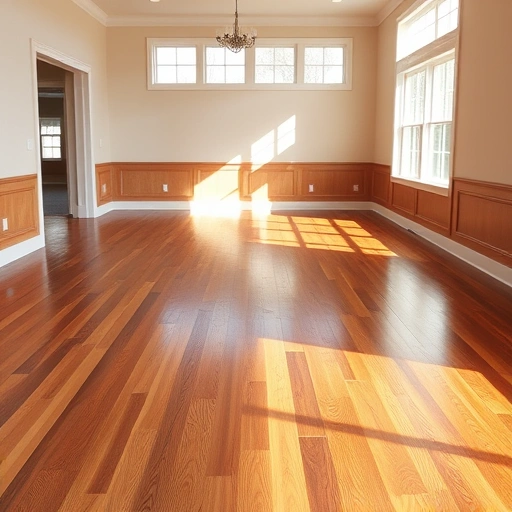 Spacious room featuring rich mahogany hardwood flooring with seamless joints and natural wood grain patterns.