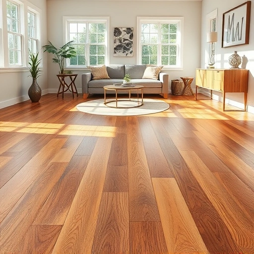 Custom hardwood flooring installation in a Bloomingdale living room with polished wood, natural light, and elegant decor.