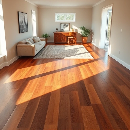 Custom hardwood flooring installation in Fox River Grove IL with polished planks and elegant decor in warm tones.
