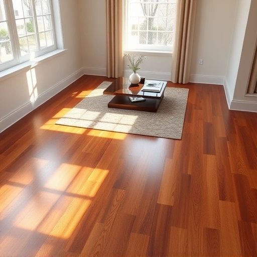 Custom hardwood flooring installation in a Buffalo Grove living room with polished planks, cozy rug, and natural light.