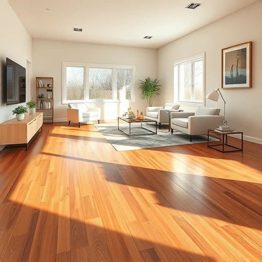 Hardwood flooring installation in a modern living room with warm tones, sleek furniture, and natural light in Crystal Lake IL.