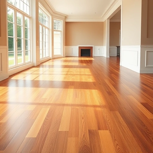 Spacious room with gleaming oak hardwood flooring, large windows, and white baseboards showcasing natural beauty.