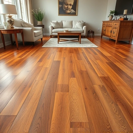 Hardwood floor gap repair in Algonquin IL showcasing seamless integration and rich wood grain in a cozy living room.