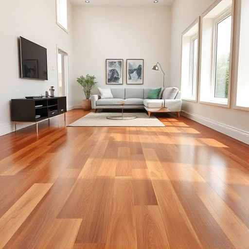 Hardwood flooring installation in a modern Elgin, IL home featuring warm oak tones, glossy finish, and minimalist decor.