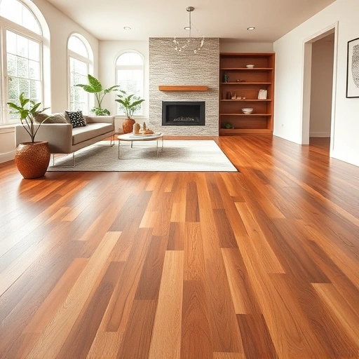 Engineered hardwood floor installation in a bright Algonquin living room with elegant decor and natural light.