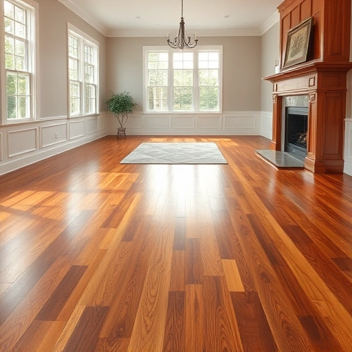 Spacious room with polished hardwood flooring in rich tones, highlighting craftsmanship and seamless plank transitions.