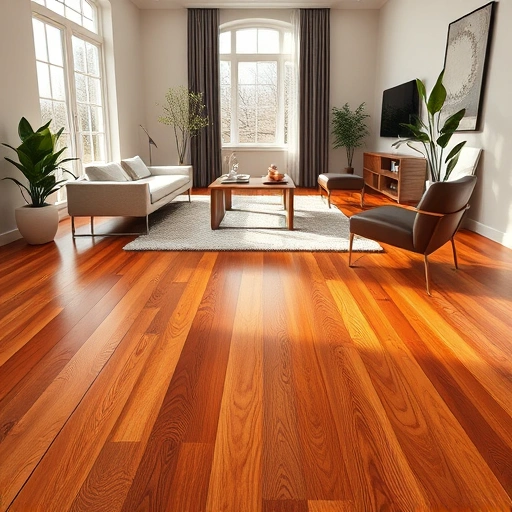 Custom hardwood flooring installation in North Chicago showcasing polished planks, elegant decor, and natural lighting.