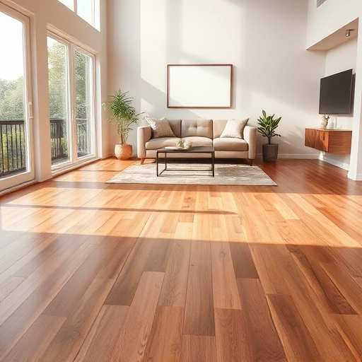 Hardwood flooring installation in a modern living room with warm tones and contemporary decor in Crystal Lake IL.