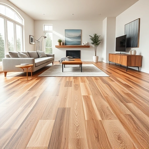 Custom hardwood flooring installation in a modern Kildeer IL living room with natural light and elegant decor.