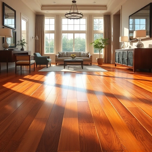 Custom hardwood flooring installation in a contemporary interior with elegant furnishings and natural light.
