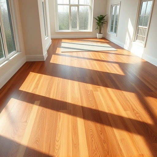 Custom hardwood flooring installation in Schaumburg IL with polished planks and inviting sunlight ambiance.