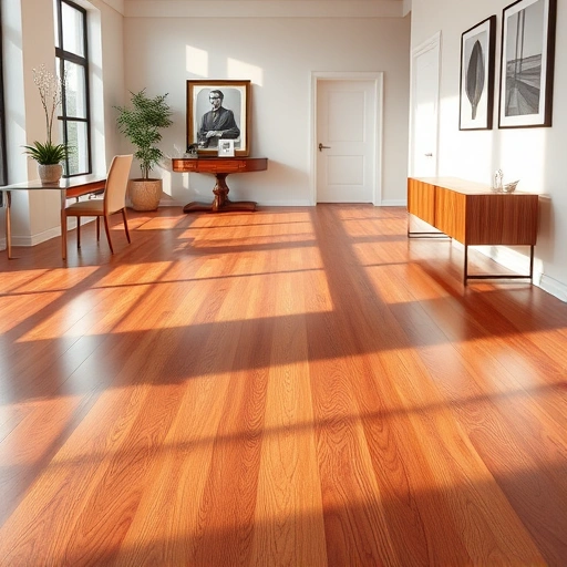 Hardwood floor recoat in a modern room with warm tones, smooth texture, and elegant decor in Algonquin IL.