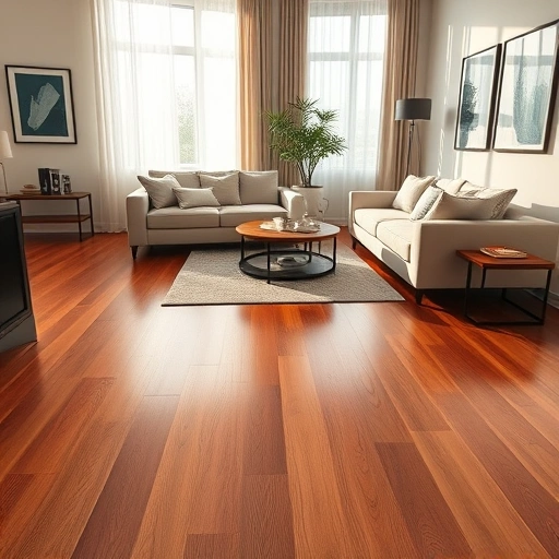 Hardwood flooring installation in a modern living room with elegant furniture and natural light in Rolling Meadows IL.