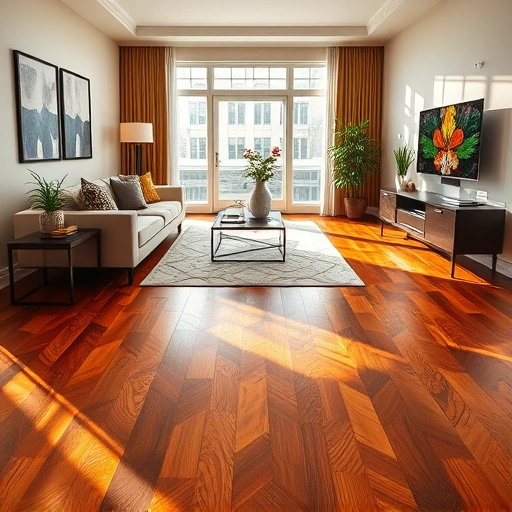 Custom hardwood flooring installation in a stylish Buffalo Grove living room with polished wood and contemporary decor.