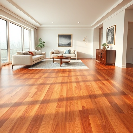 Hardwood flooring installation in a spacious Cary IL living room with warm tones and elegant decor.