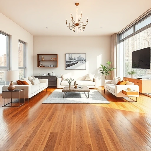 Hardwood flooring in a modern North Chicago living room features warm oak finish, stylish furniture, and natural light.