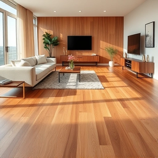 Hardwood flooring installation in a stylish Palatine IL living room with polished oak planks and modern decor.