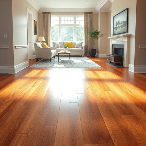 Custom hardwood flooring installation in Highwood IL with polished oak floorboards and elegant baseboards in a serene living space.