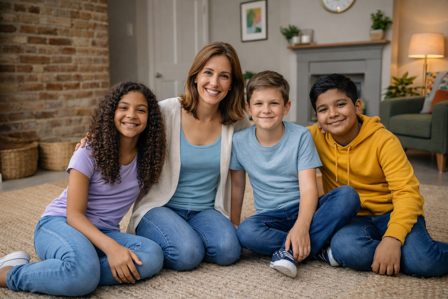 Diverse caregivers and children in a supportive home environment