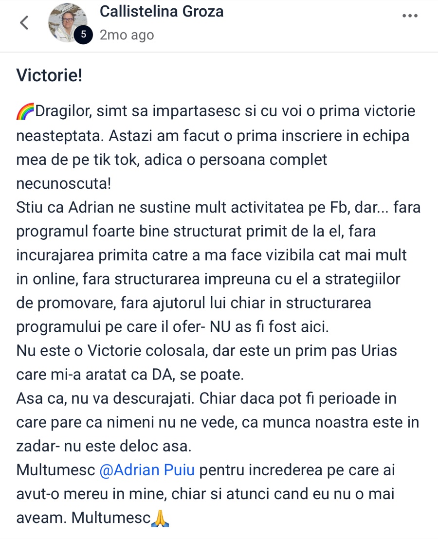 Poveste de succes Callistelina Groza