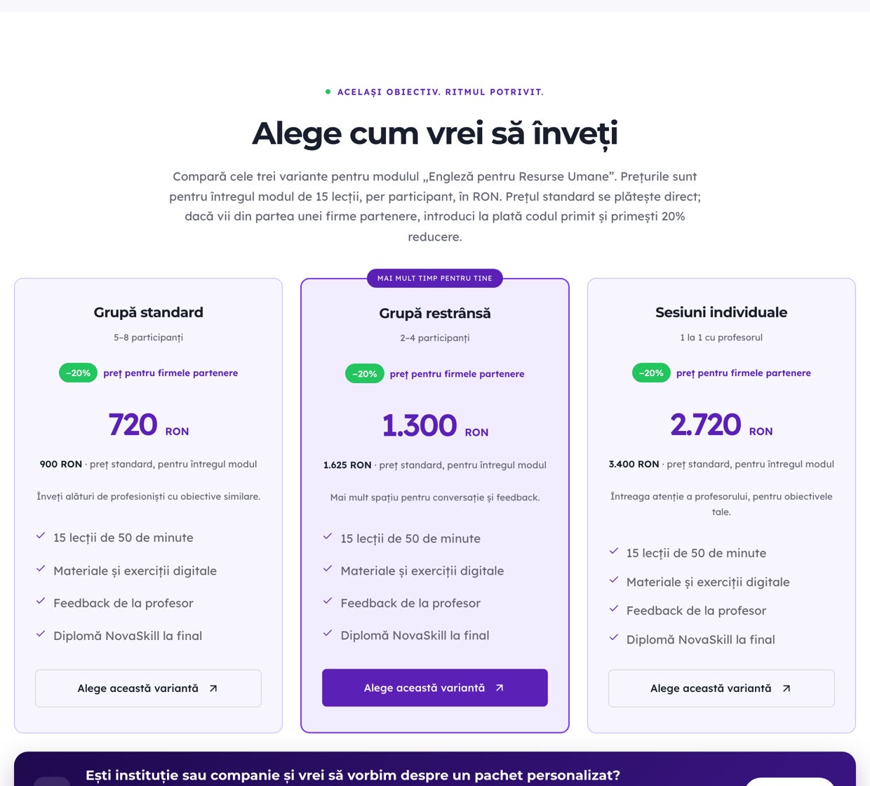 Cele trei variante de înscriere la un modul NovaSkill