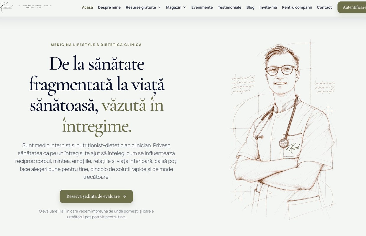 Prima pagină a platformei The Lifestyle Doc, cu titlul De la sănătate fragmentată la viață sănătoasă, văzută în întregime