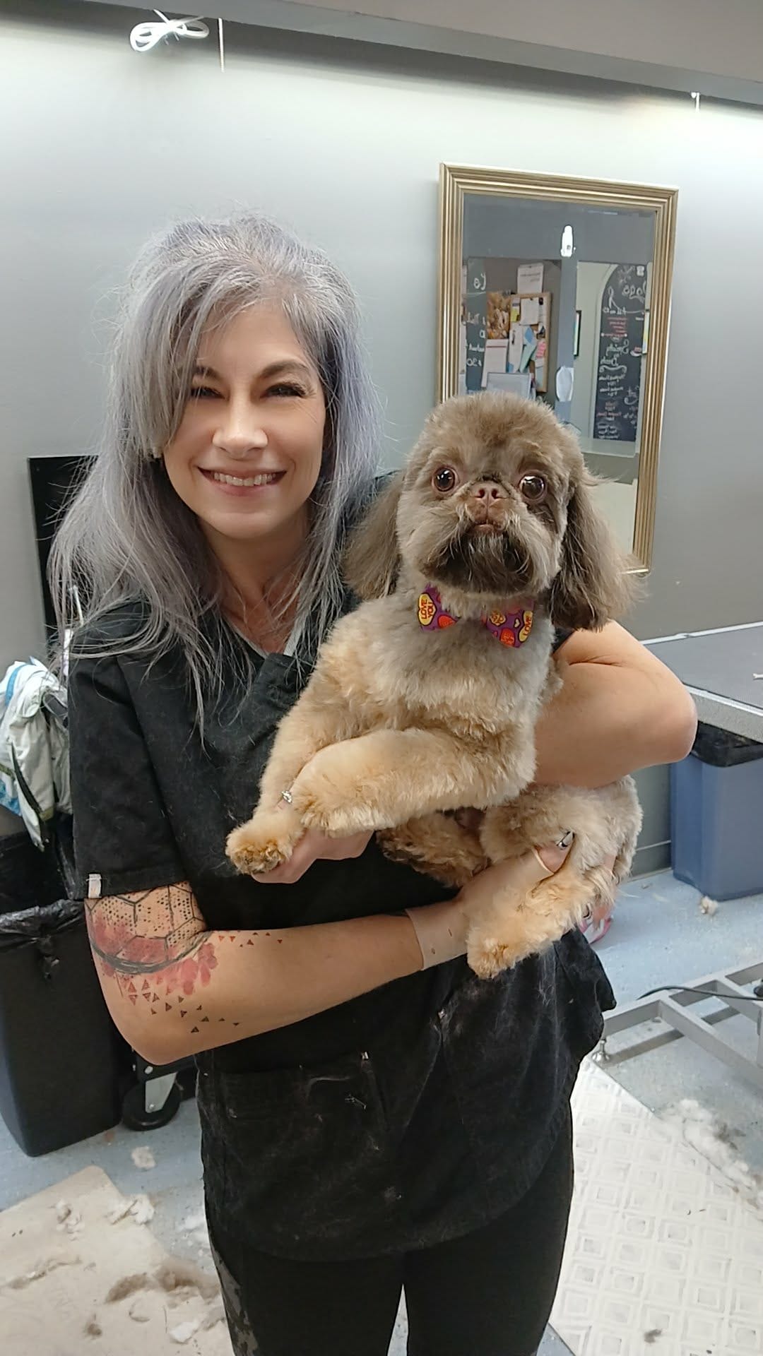 Valerie with a freshly groomed dog