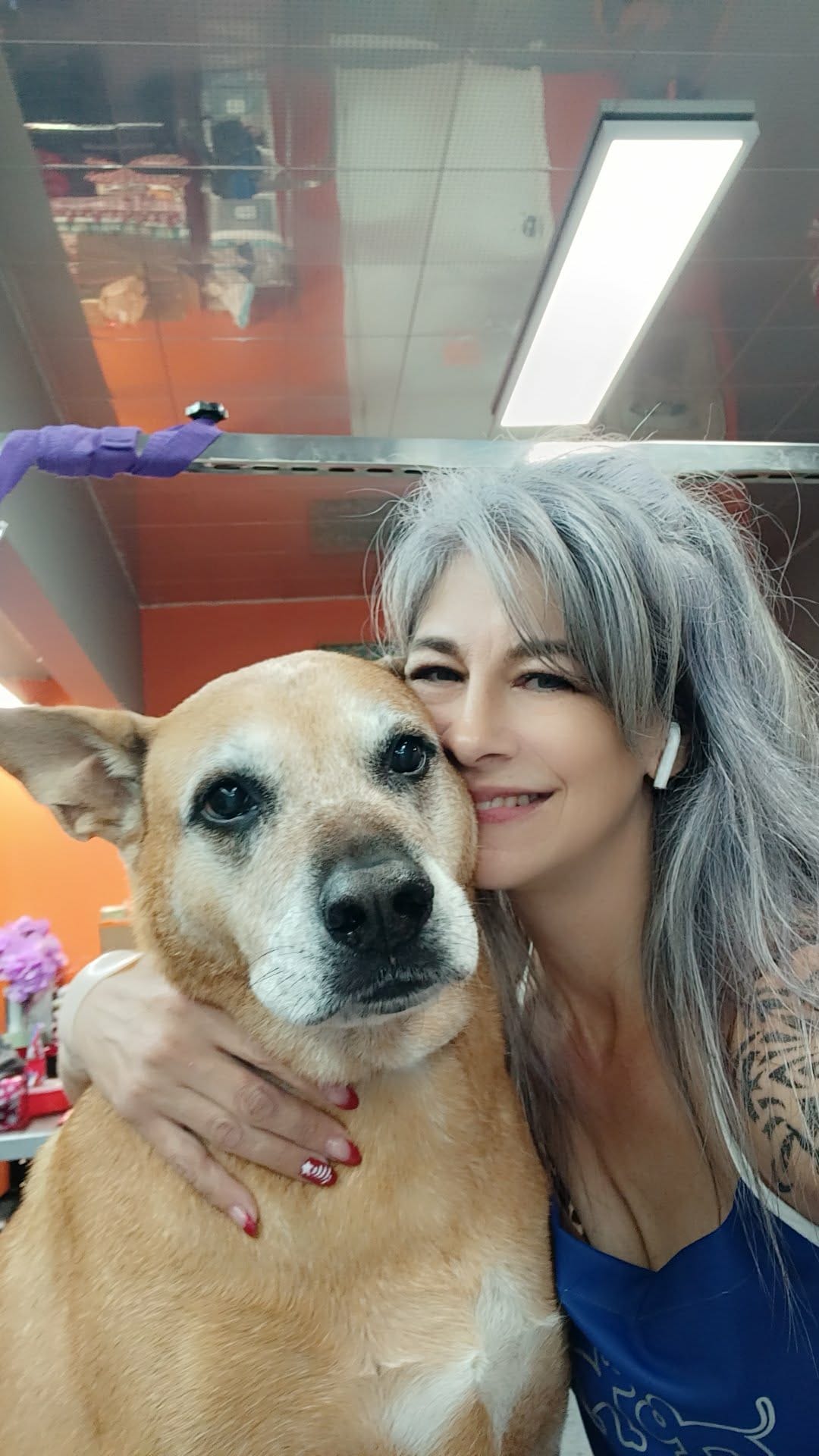 Valerie with a large groomed dog