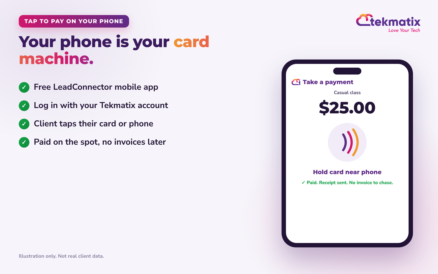 Phone being used as a tap-to-pay card reader in a fitness studio