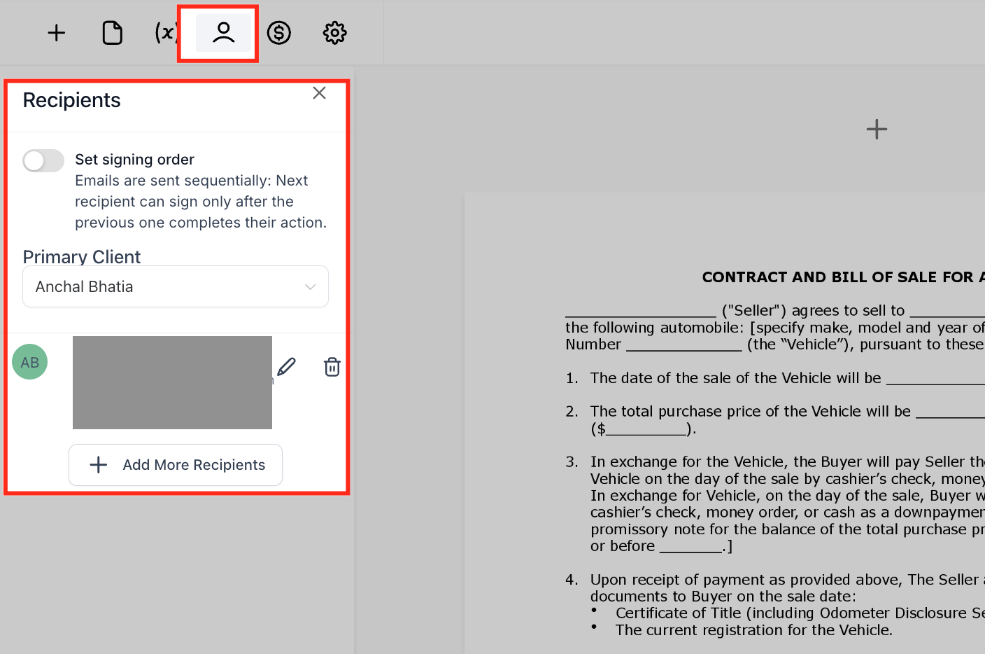Add Recipients of the document