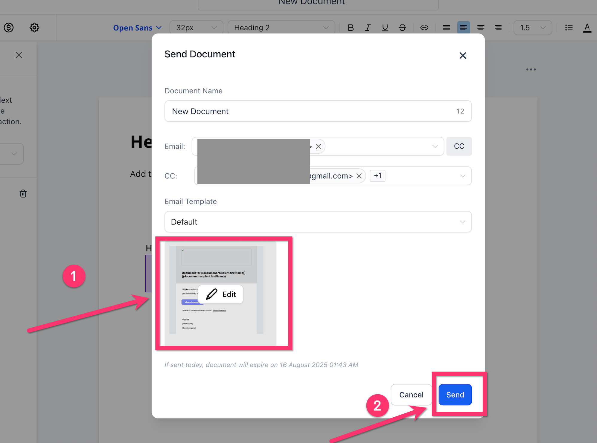 Edit Email and Choose Template