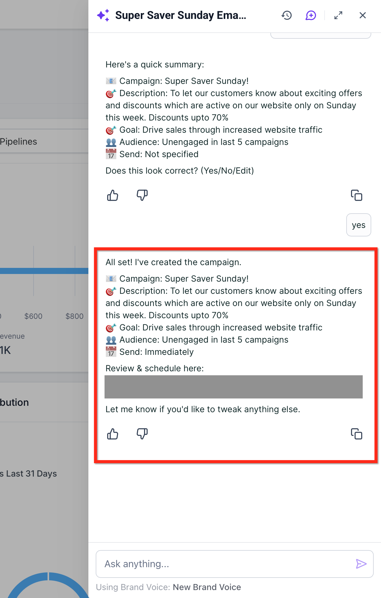 Review and confirm the Ask AI summary