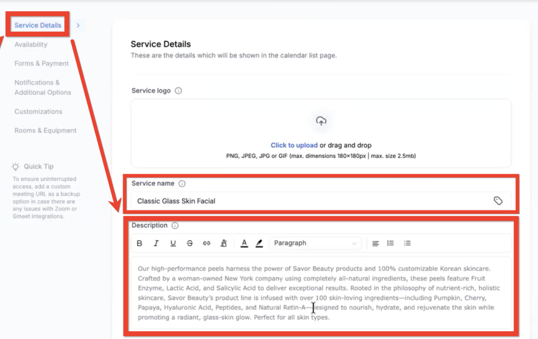 Calendar Service Details
