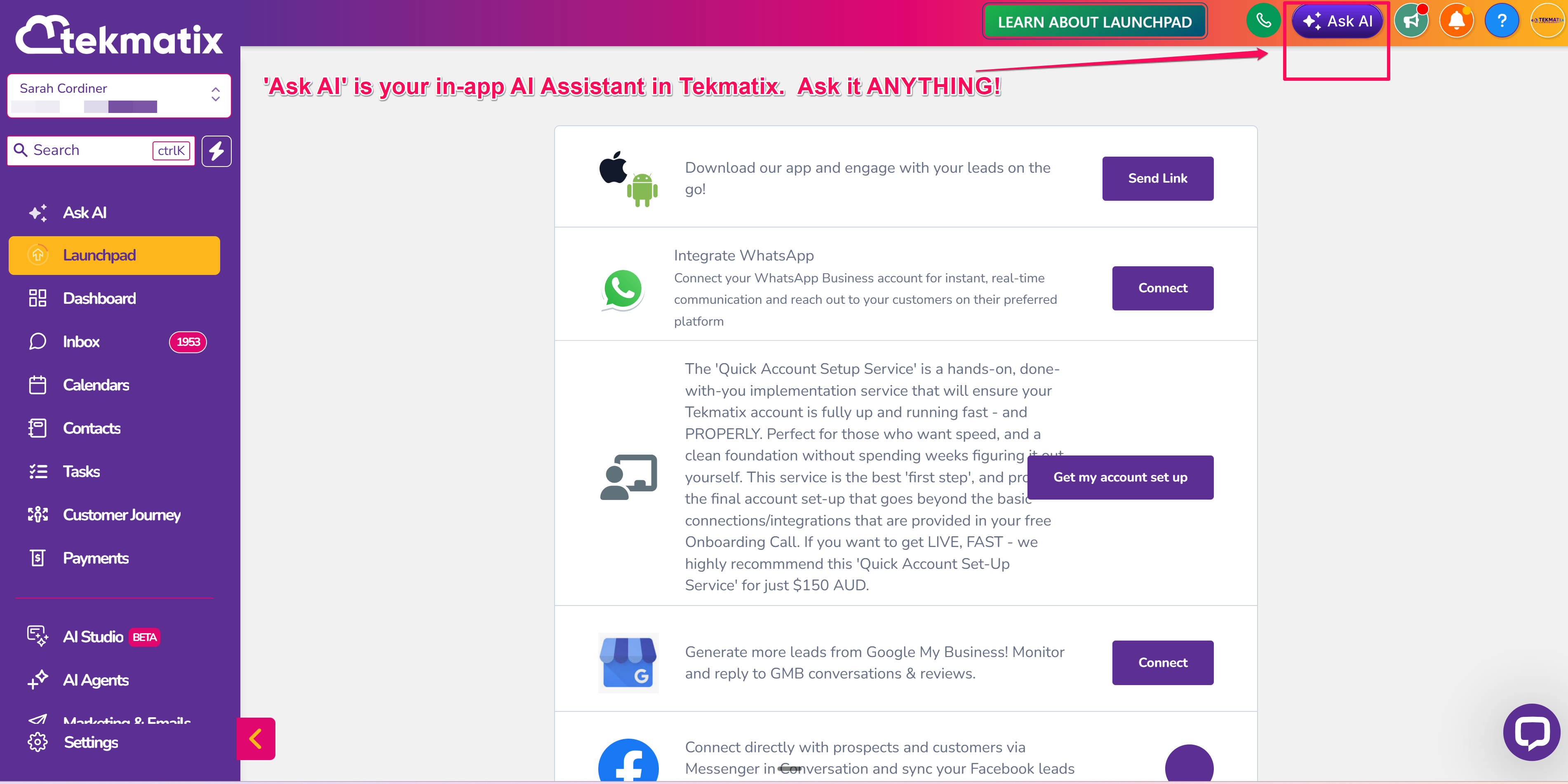 Where to find Ask AI in your Tekmatix account