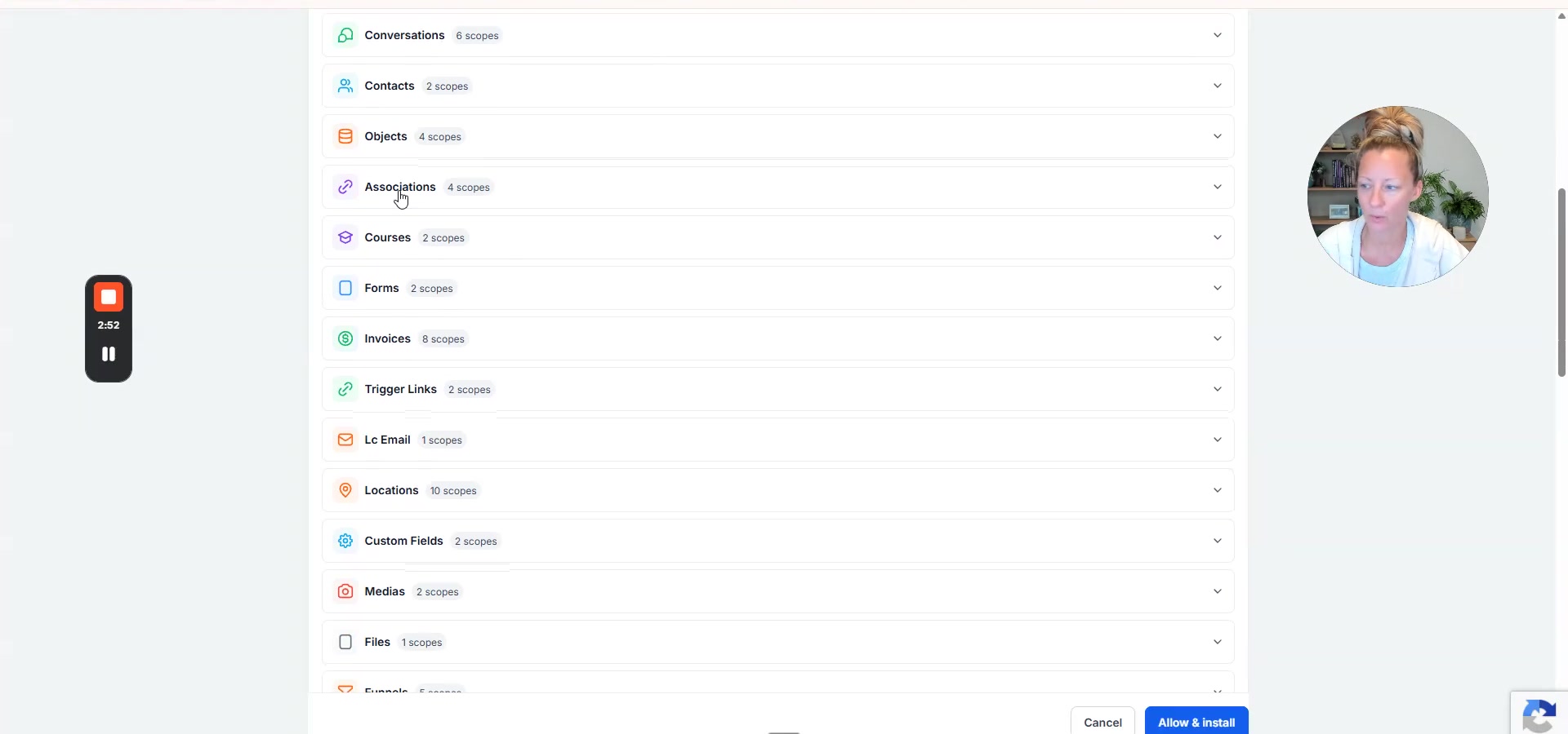 Requested permissions by category