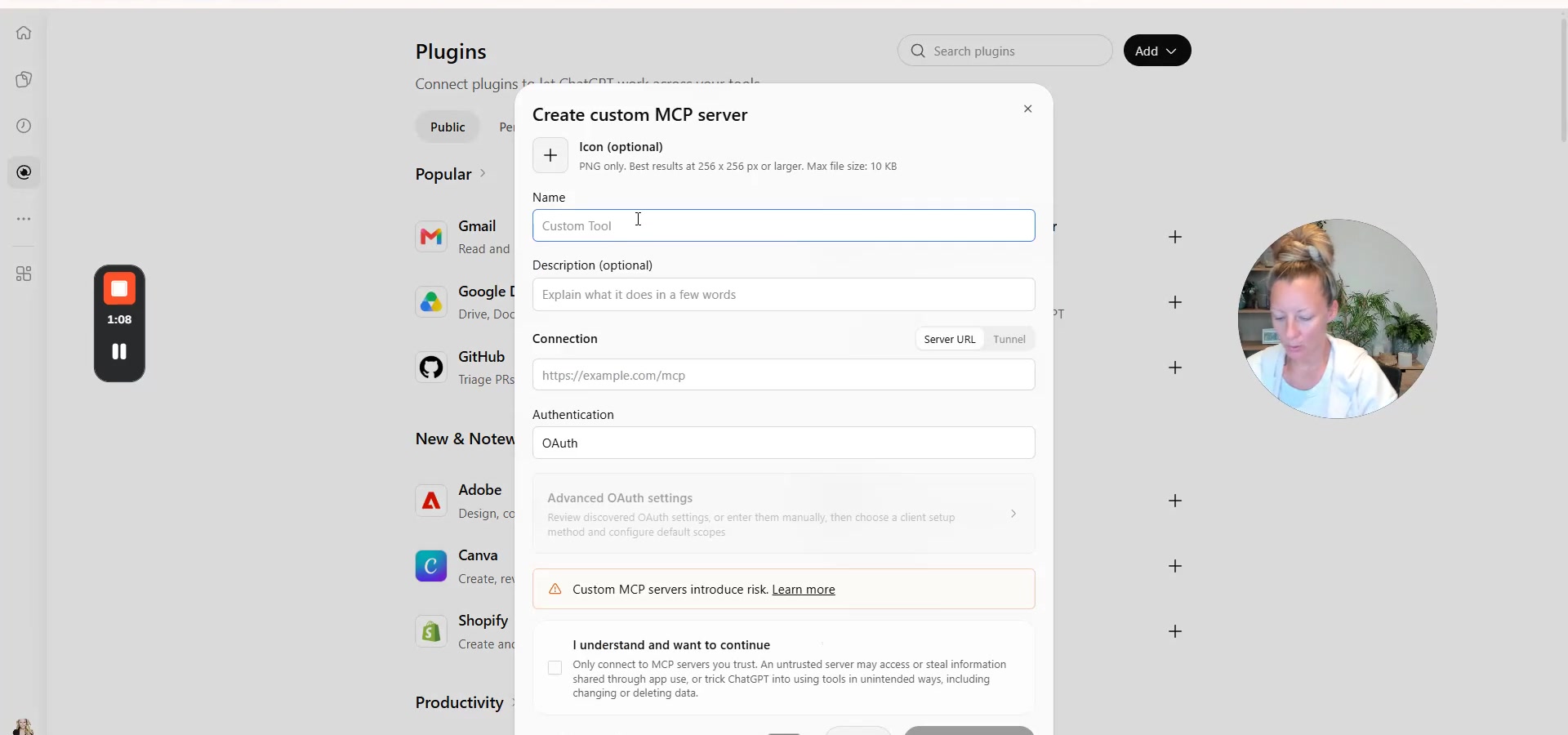 Create custom MCP server form