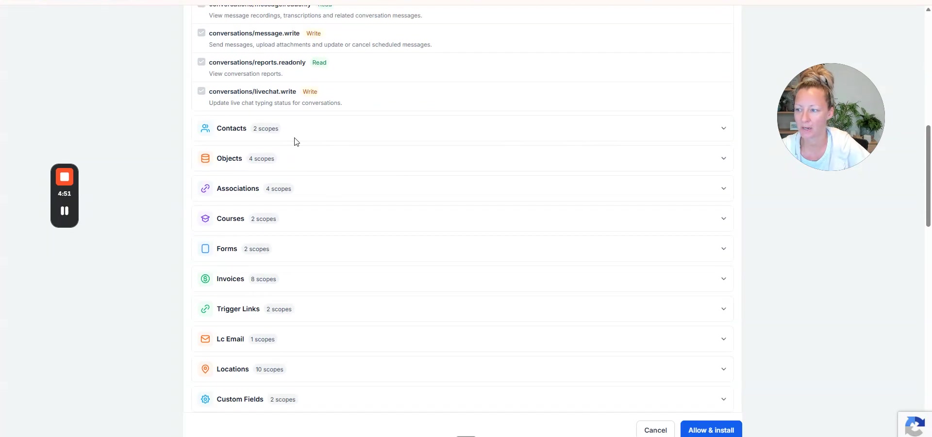 Allow and Install button after reviewing permissions