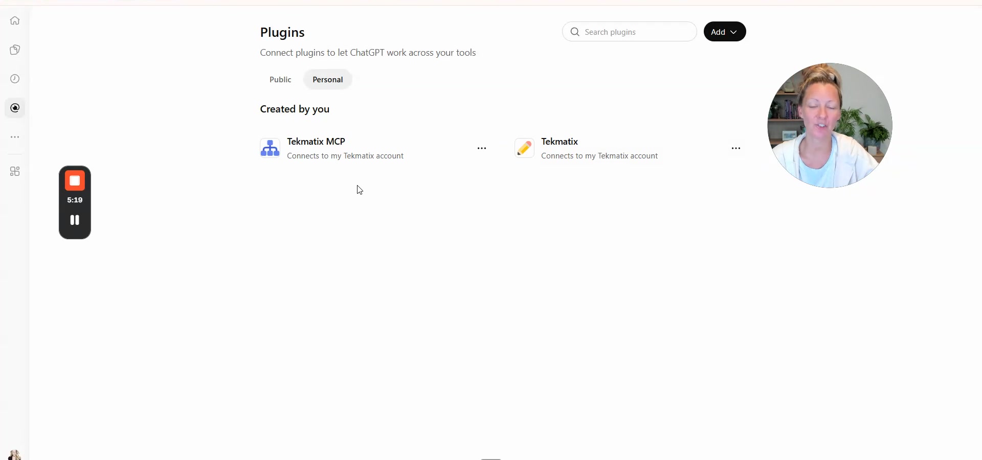 Tekmatix connection in ChatGPT personal plugins