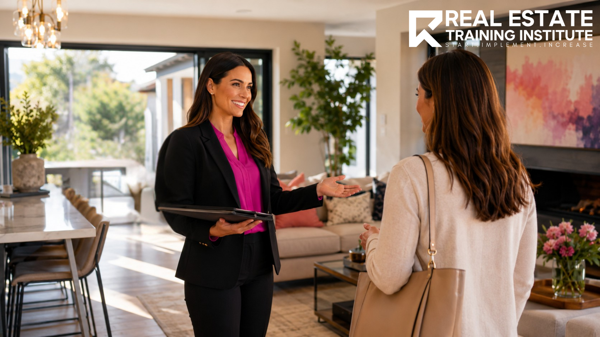 Real estate agent placing branded show house signs outside a modern home while promoting the property before visitors arrive.
