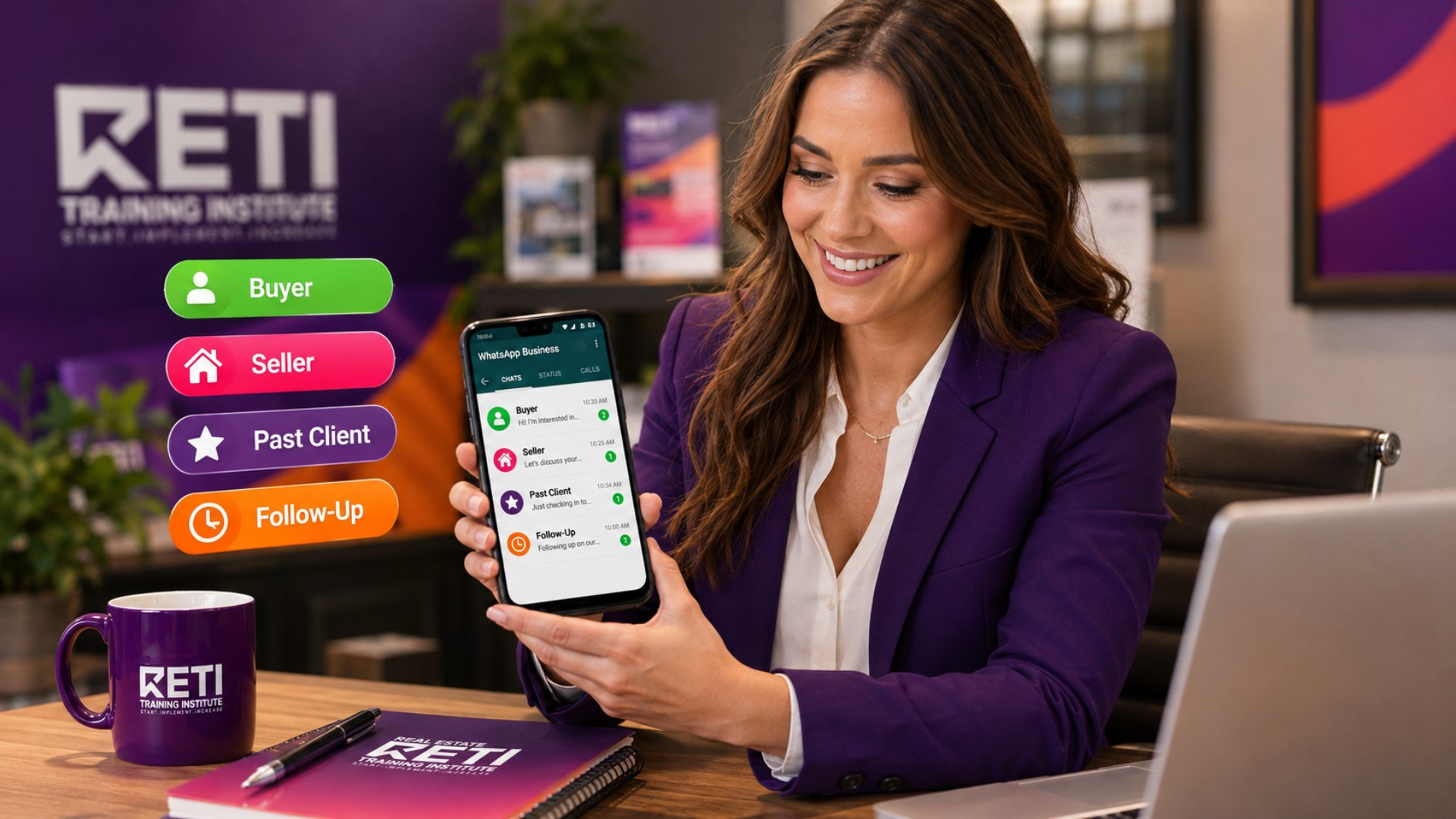 Real estate agent organising buyer and seller contacts using WhatsApp Business labels. Real estate agent organising buyer and seller contacts using WhatsApp Business labels.
