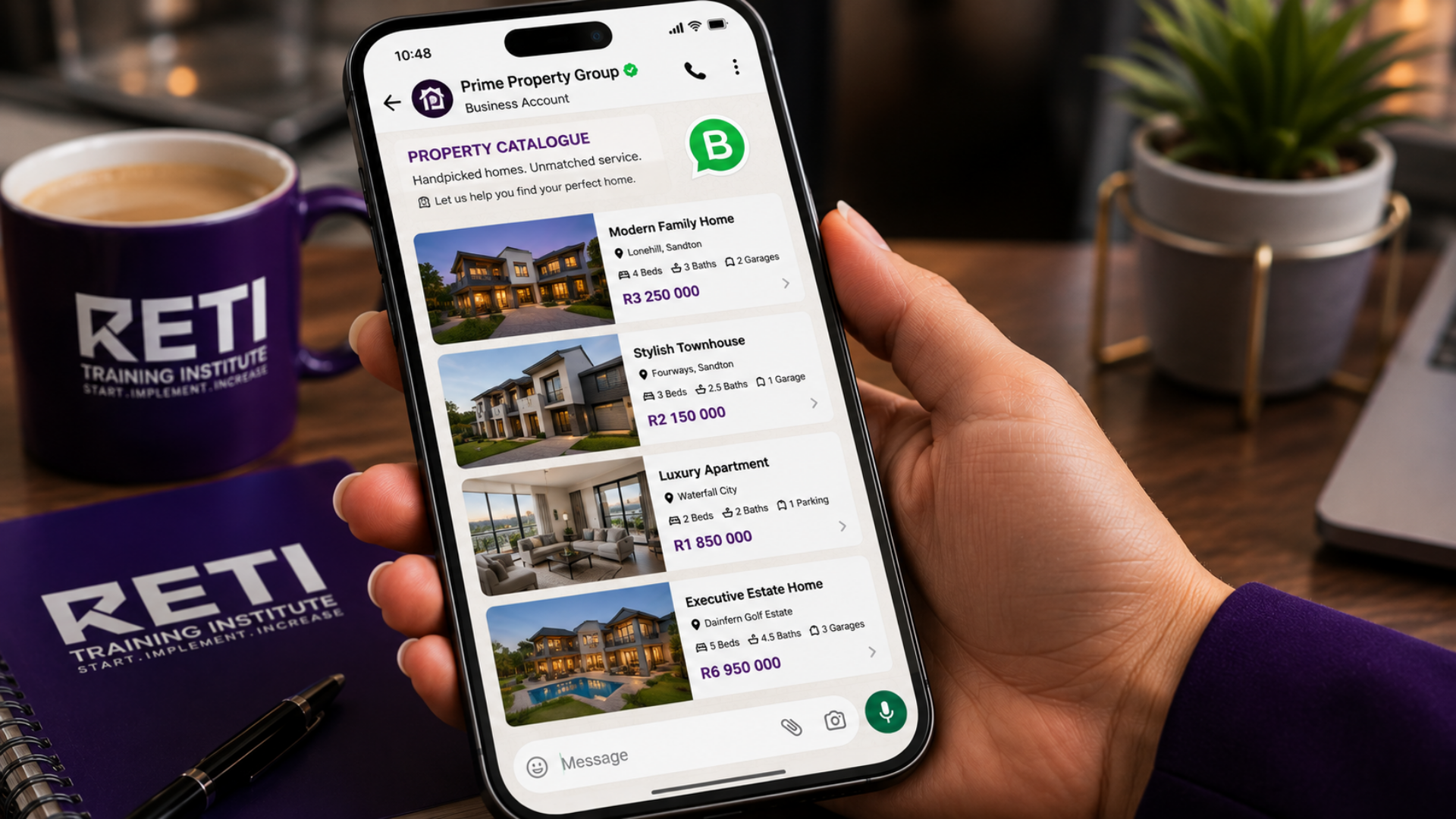 Digital property catalogue displayed through WhatsApp Business for real estate marketing. Digital property catalogue displayed through WhatsApp Business for real estate marketing.
