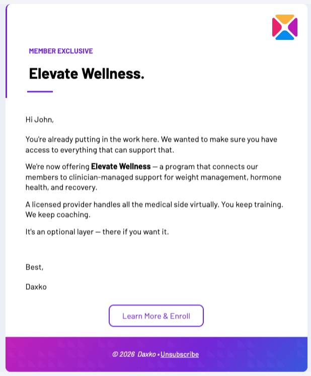 Elevate Wellness email template