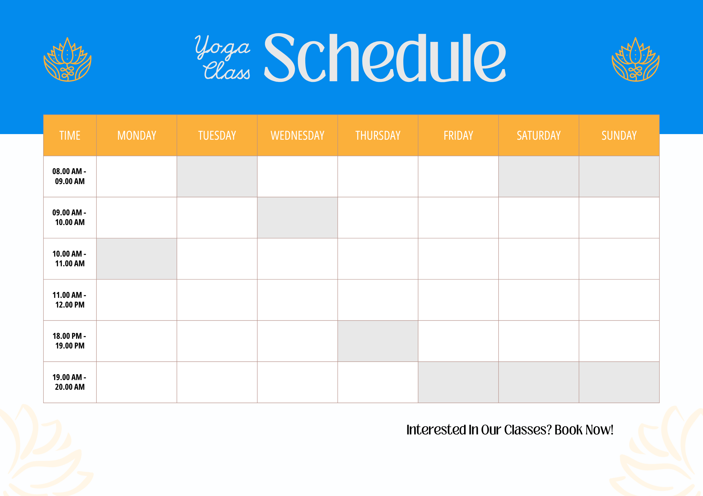 Yoga / Wellness Class Schedule