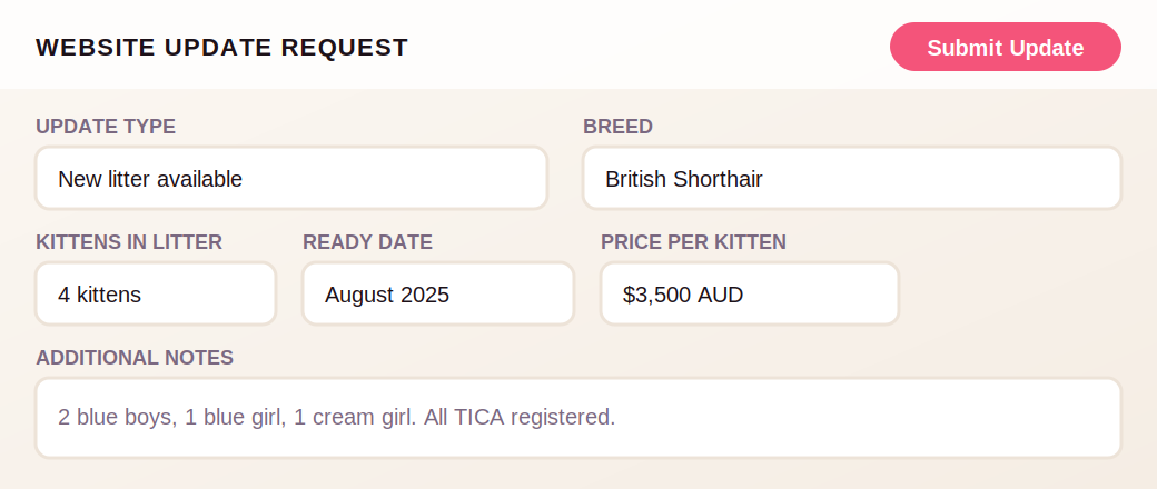 Form submission showing professional platform