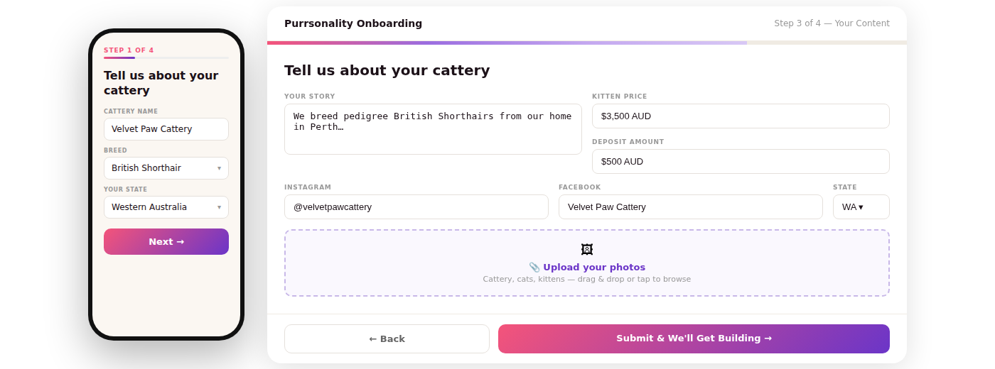Purrsonality onboarding form