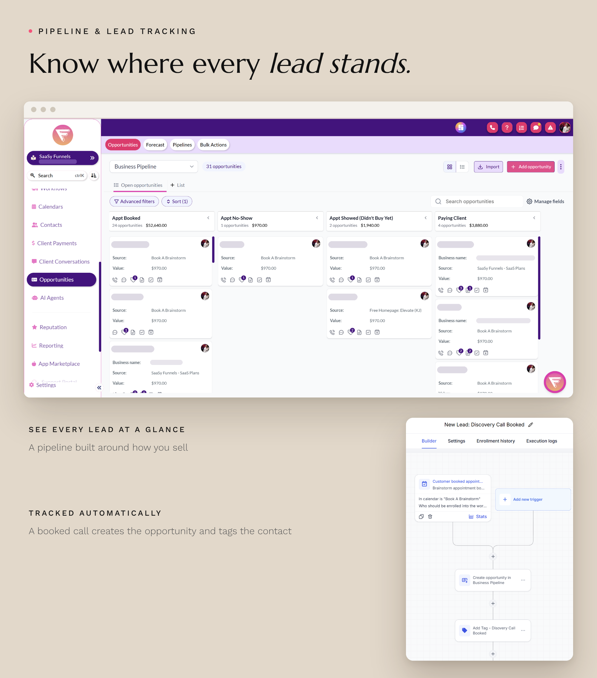 Every lead, from first hello to paying client.