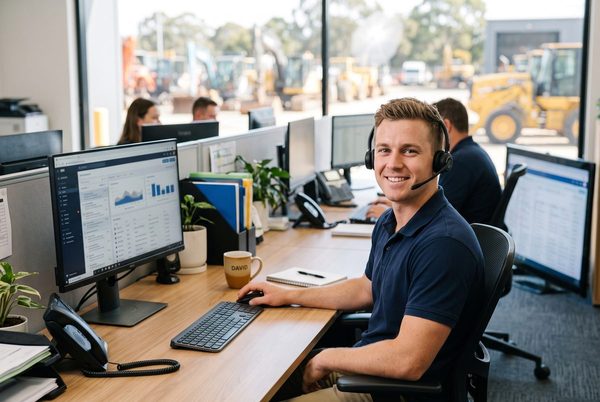 Internal office manager at their workstation with a headset