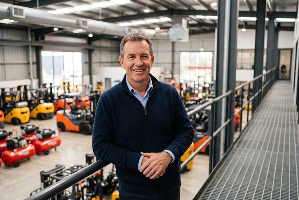 Managing director of an equipment dealership on the showroom mezzanine